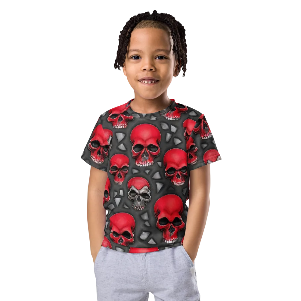 Crimson Skullfield on Kids Crew Neck T-Shirt — Front