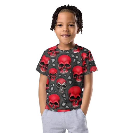 Crimson Skullfield on a Kids Crew Neck T-Shirt