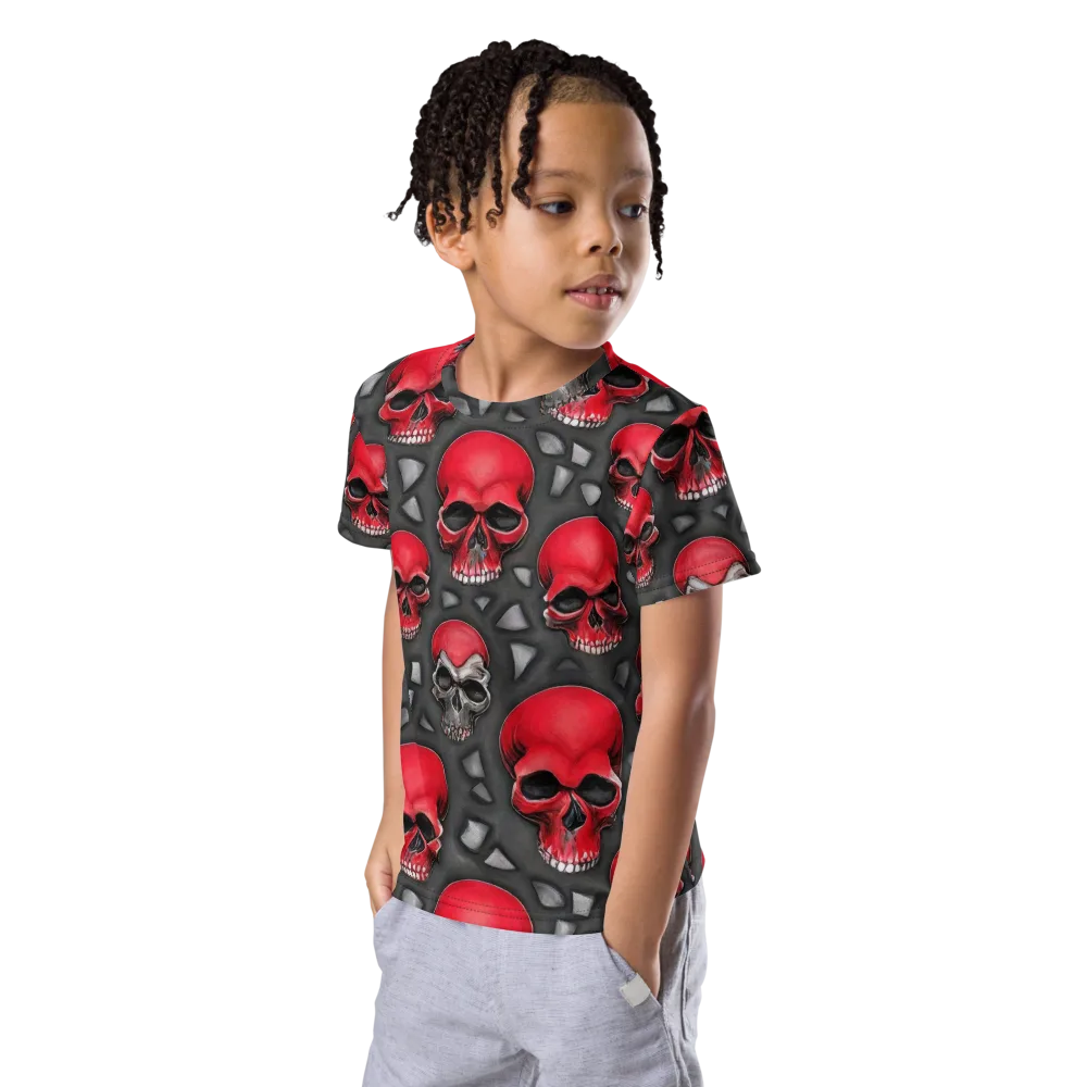 Crimson Skullfield on Kids Crew Neck T-Shirt — Left Front
