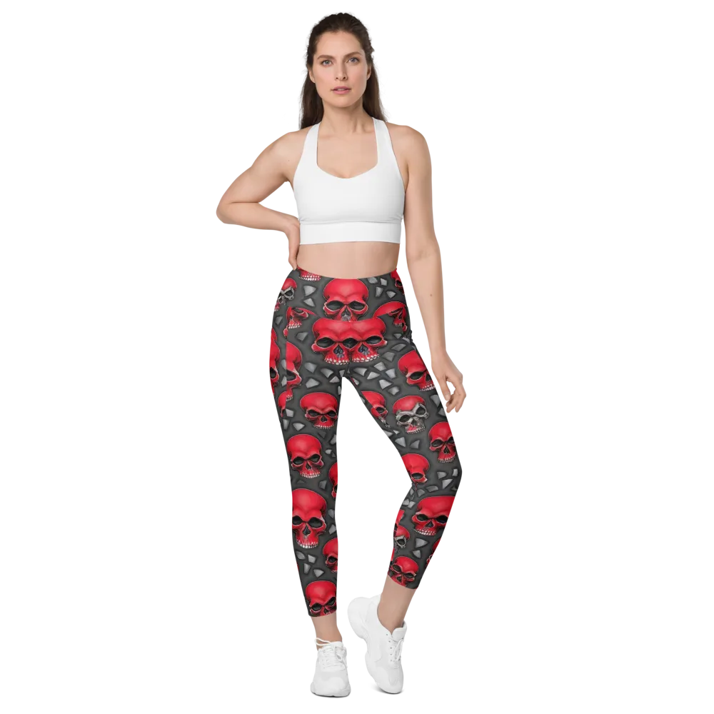 Crimson Skullfield on Leggings with Pockets — Front