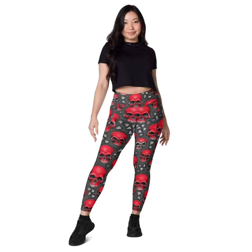 Crimson Skullfield on Leggings with Pockets — Front