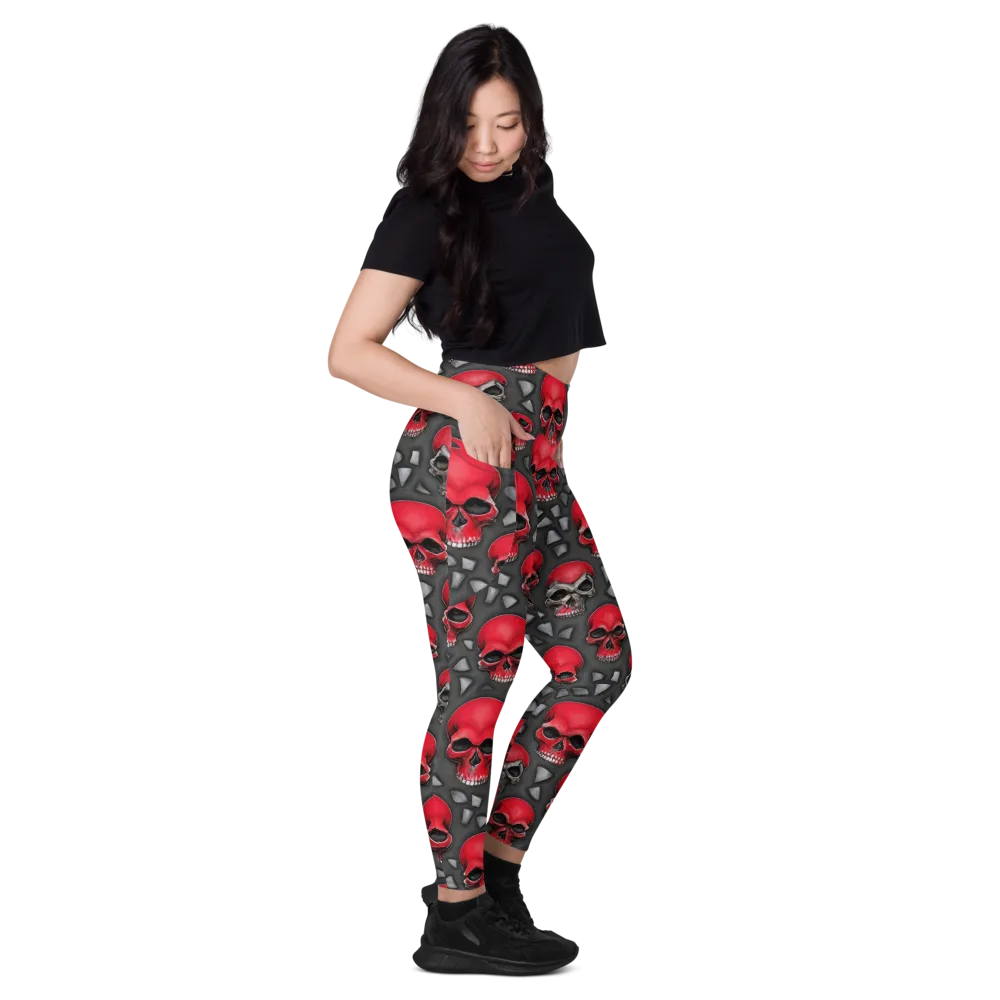 Crimson Skullfield on Leggings with Pockets — Right