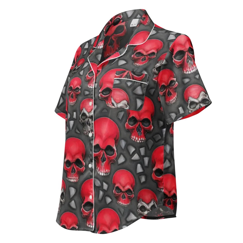 Crimson Skullfield on Women's Short Sleeve Pajama Top — Left Front