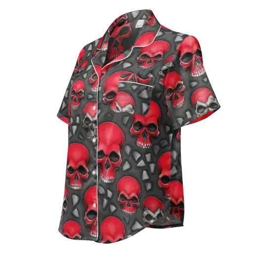 Crimson Skullfield on a Women's Short Sleeve Pajama Top