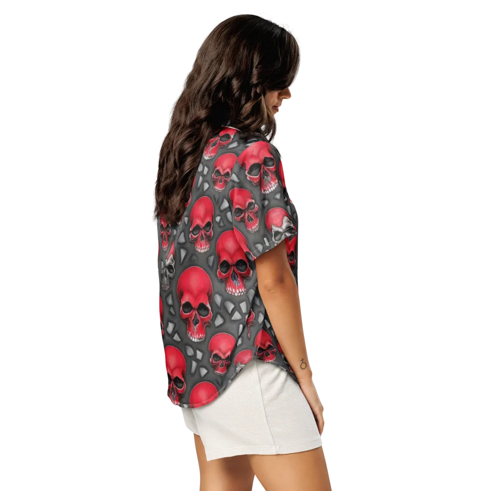 Crimson Skullfield on Women's Short Sleeve Pajama Top — Right Back