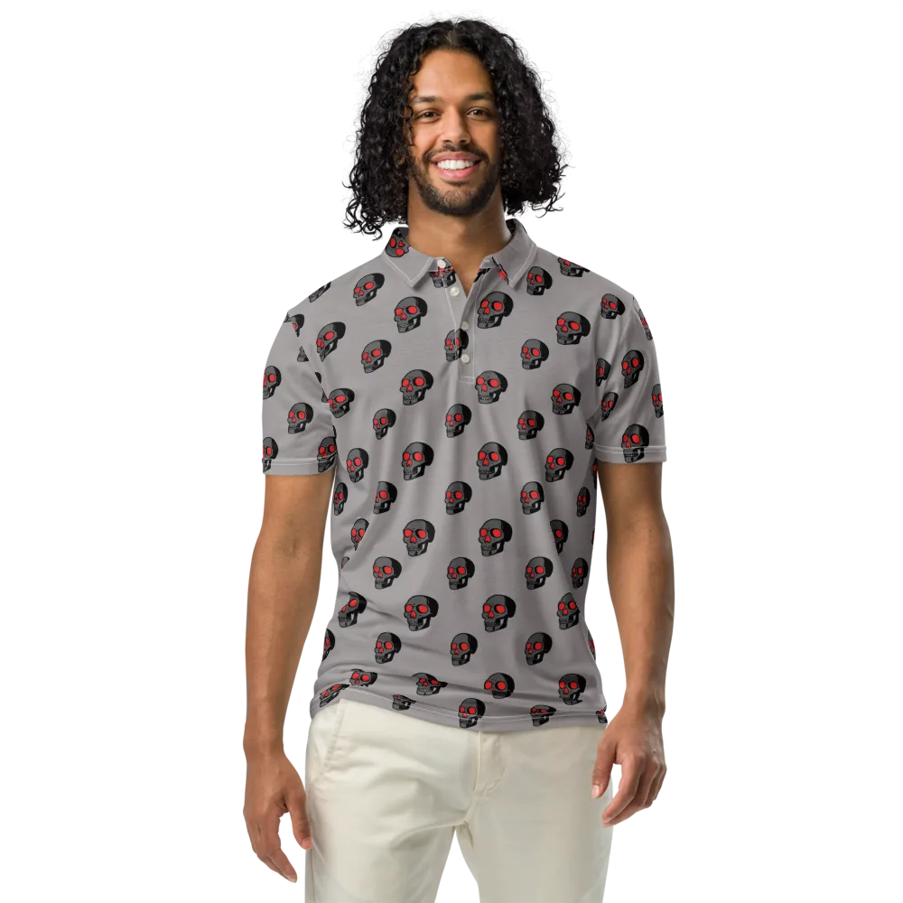 Scarlet Skullcap on Men's Slim Fit Polo Shirt — Front