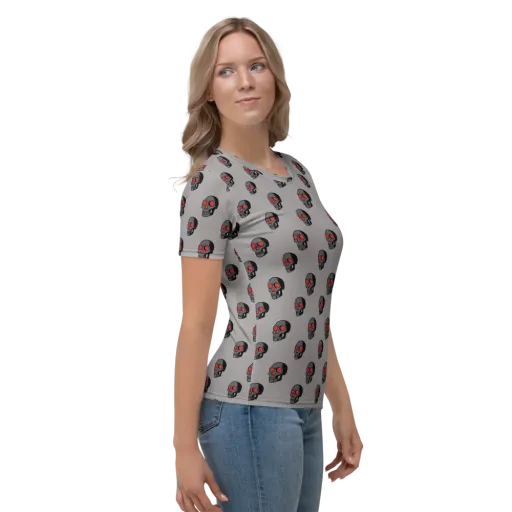Scarlet Skullcap on a Women's Crew Neck T-Shirt