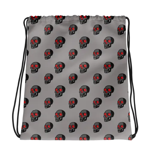 Scarlet Skullcap on a Drawstring Bag
