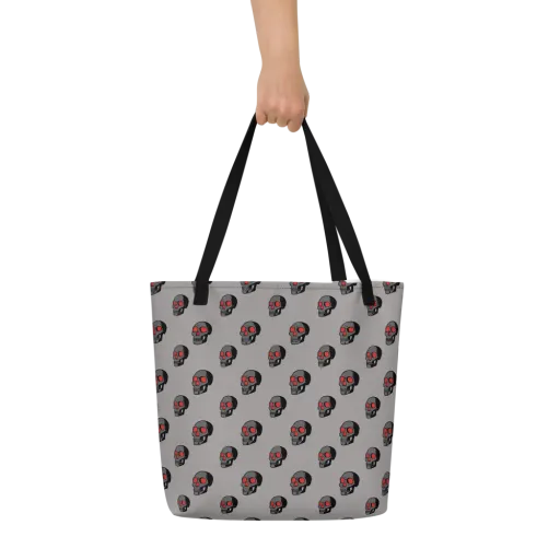 Scarlet Skullcap on a Large Tote Bag W/ Pocket