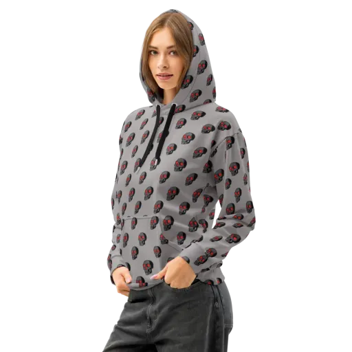 Scarlet Skullcap on a Cotton Hoodie