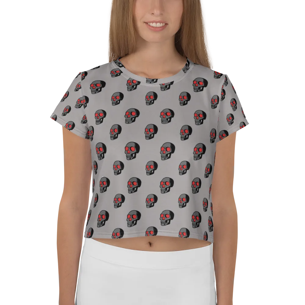 Scarlet Skullcap on Crop Tee — Front