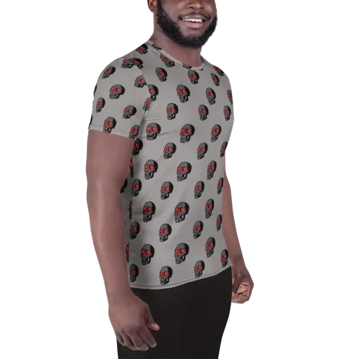 Scarlet Skullcap on a Men's Athletic T-Shirt