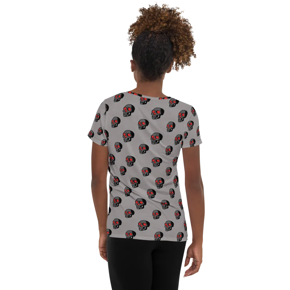Scarlet Skullcap on Women's Athletic T-Shirt — Back