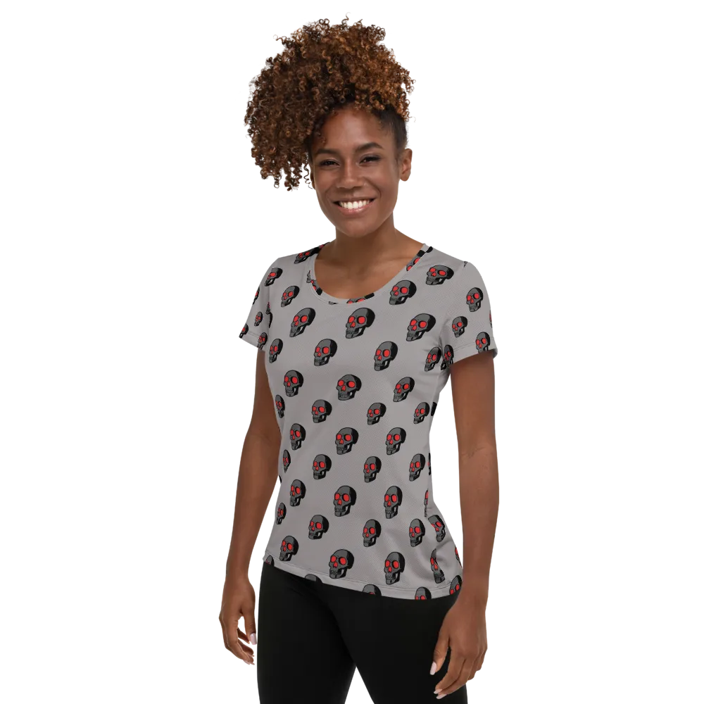 Scarlet Skullcap on Women's Athletic T-Shirt — Left