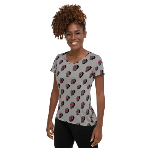 Scarlet Skullcap on a Women's Athletic T-Shirt