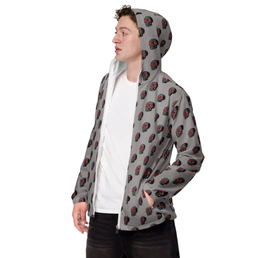 Scarlet Skullcap on a Men's Windbreaker