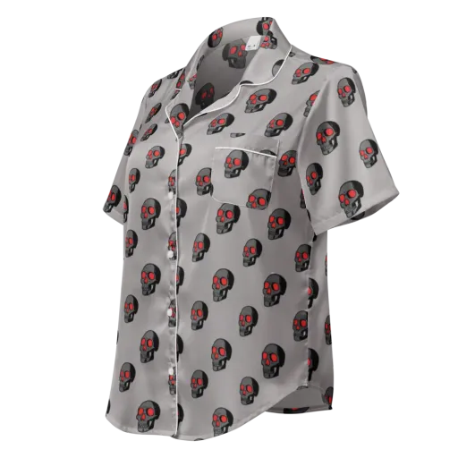 Scarlet Skullcap on a Women's Short Sleeve Pajama Top