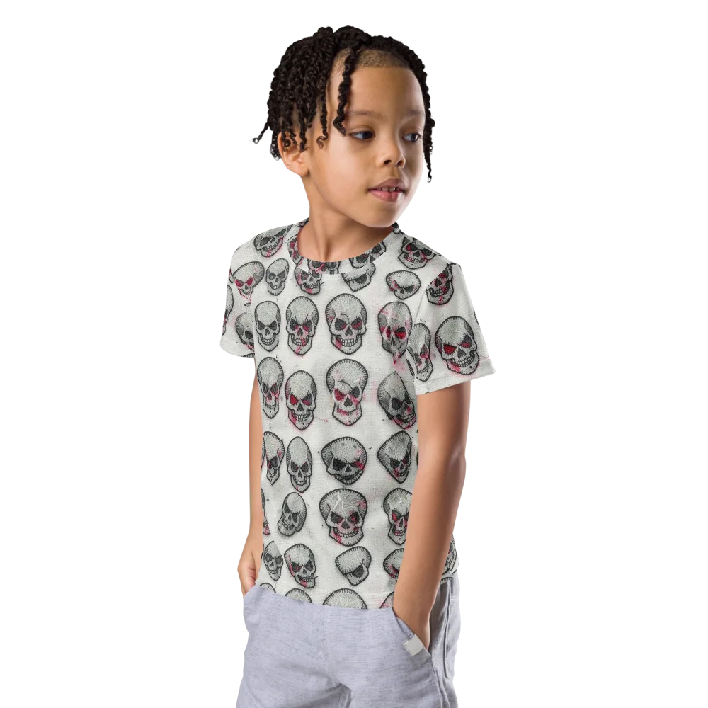 Embroidered Requiem on Kids Crew Neck T-Shirt — Left Front