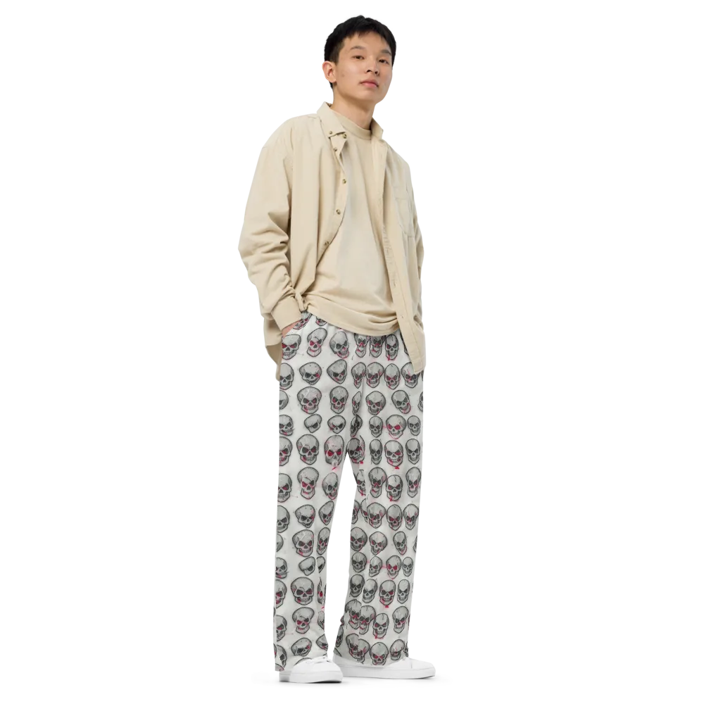 Embroidered Requiem on Wide-Leg Pants — Right Front