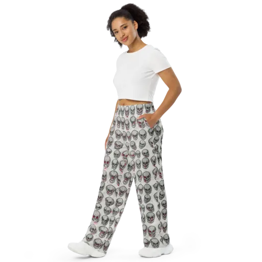 Embroidered Requiem on a Wide-Leg Pants