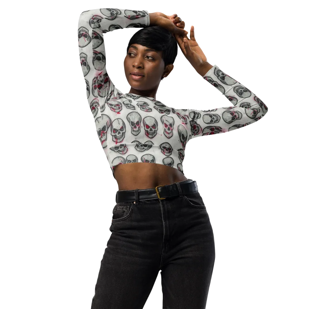 Embroidered Requiem on Long Sleeve Crop Top — Front
