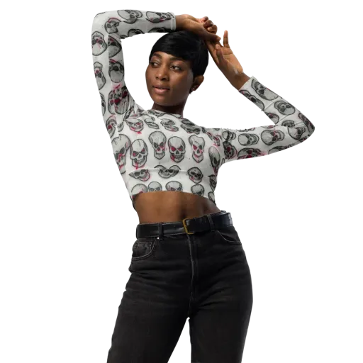 Embroidered Requiem on a Long Sleeve Crop Top