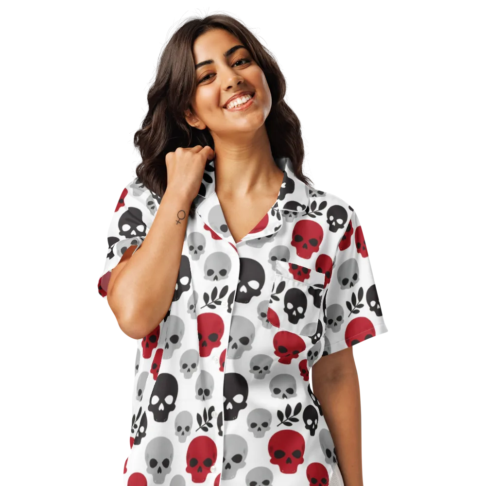 Skull Garden on Women's Short Sleeve Pajama Top — Front