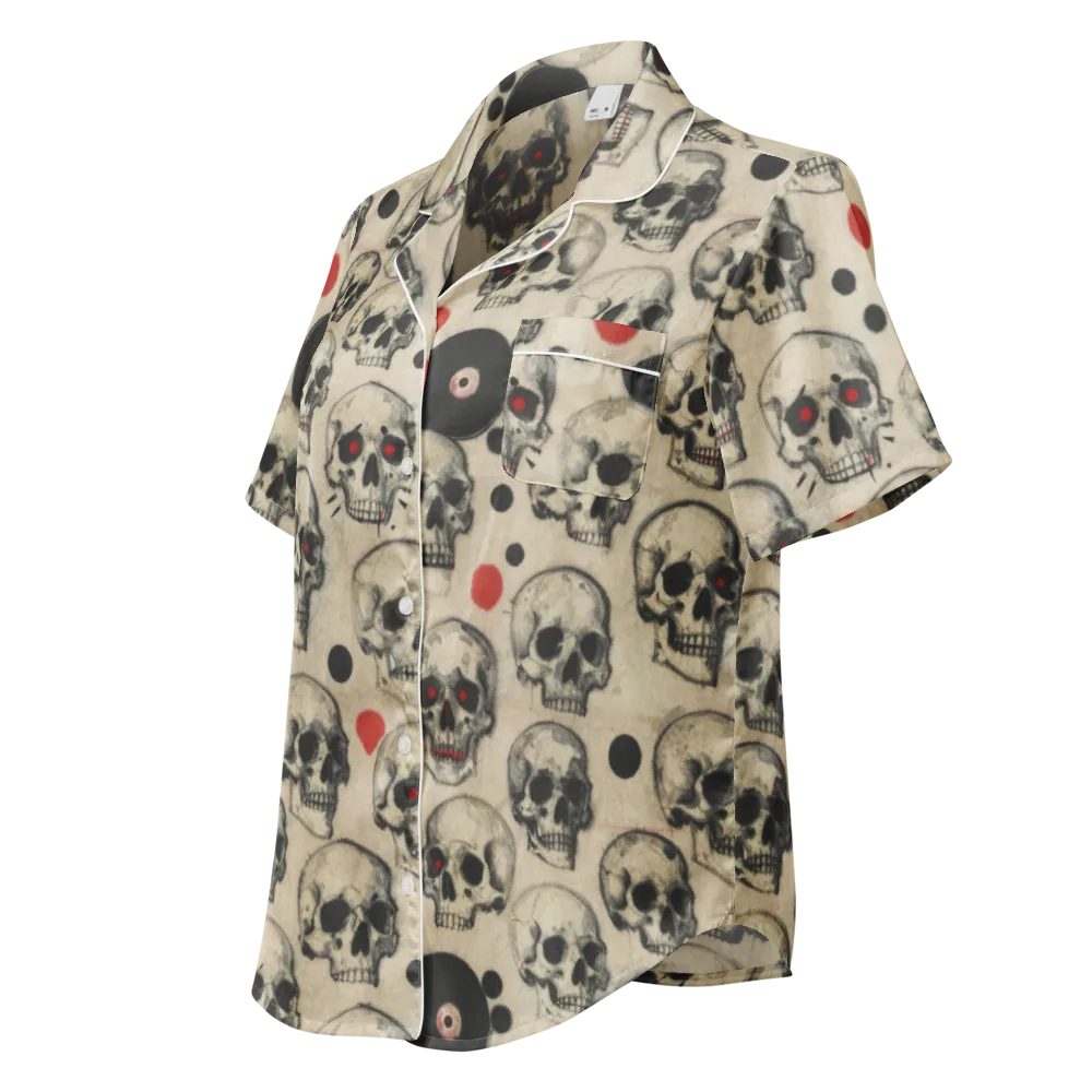 Vinyl Ossuary on Women's Short Sleeve Pajama Top — Left Front