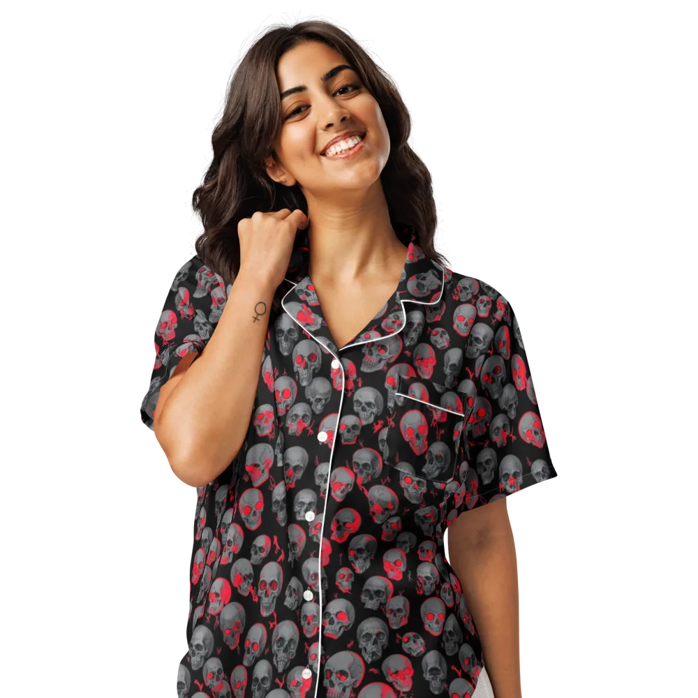 Neon Bone Yard on Women's Short Sleeve Pajama Top — Front