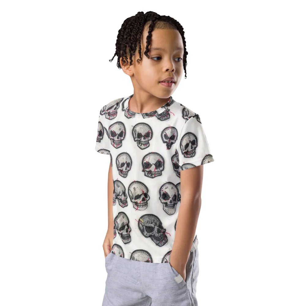 Stitched Requiem on Kids Crew Neck T-Shirt — Left Front