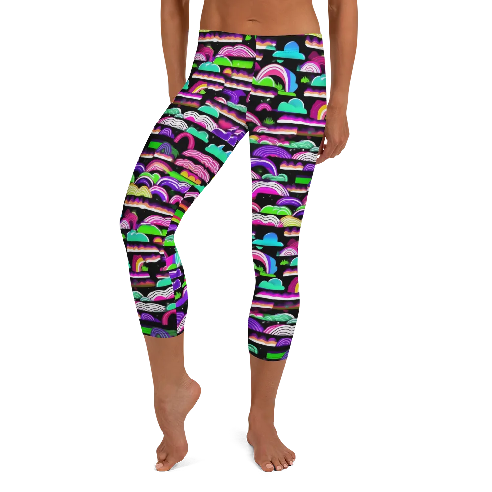 Neon Rainbow Static on Capri Leggings — Front
