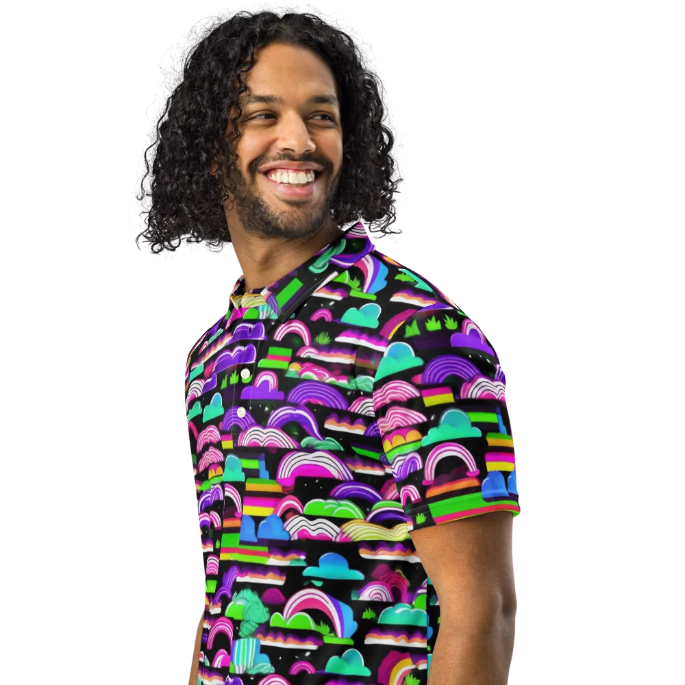 Neon Rainbow Static on Men's Slim Fit Polo Shirt — Left Front