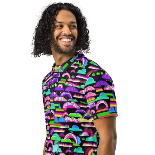 Neon Rainbow Static on a Men's Slim Fit Polo Shirt