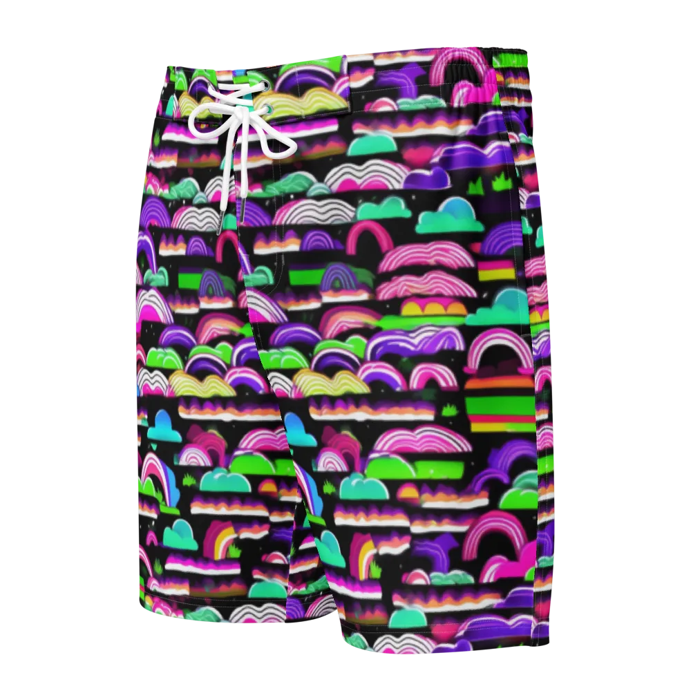 Neon Rainbow Static on Men's Board Shorts — Front