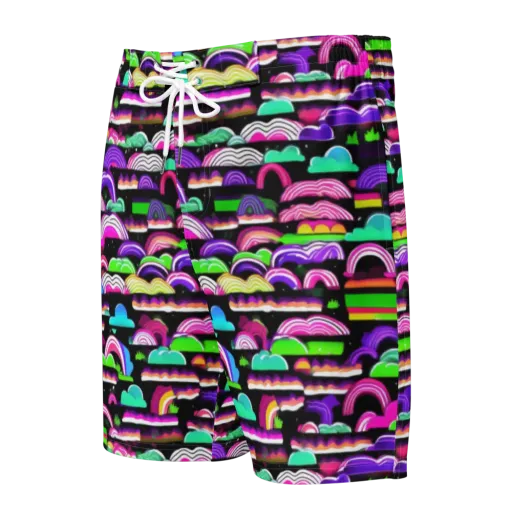 Neon Rainbow Static on a Men's Board Shorts