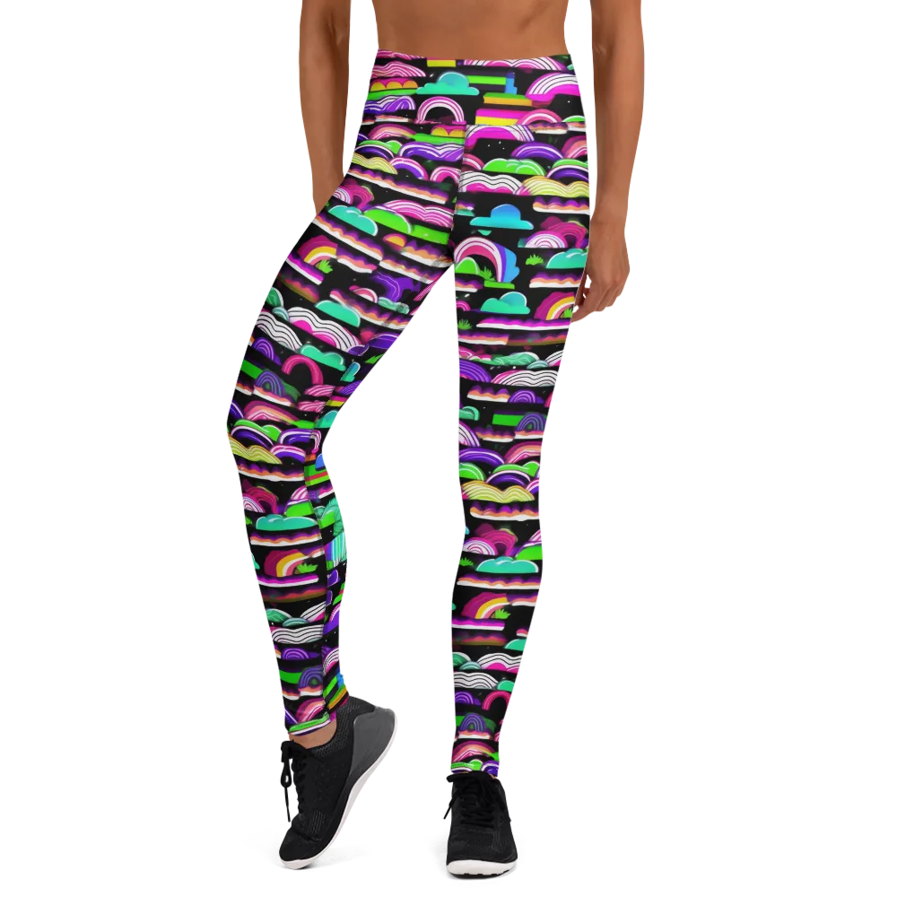 Neon Rainbow Static on Yoga Leggings — Front