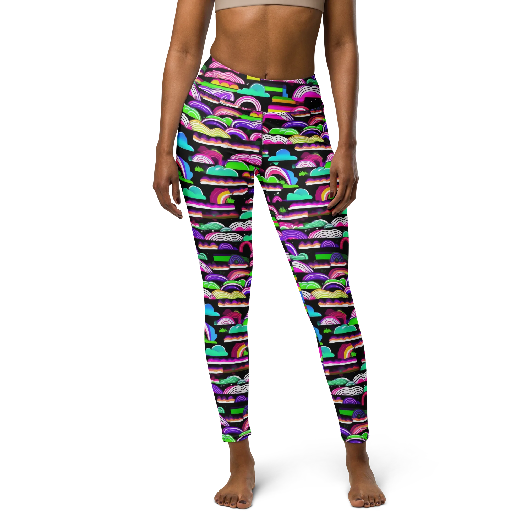 Neon Rainbow Static on Yoga Leggings — Front