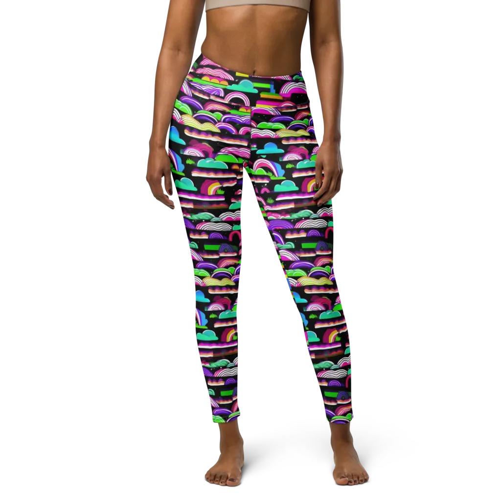 Neon Rainbow Static on Yoga Leggings — Front