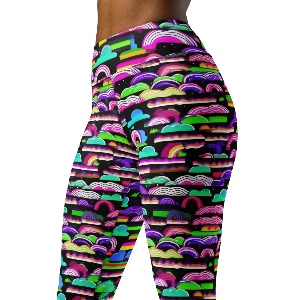 Neon Rainbow Static on Yoga Leggings — Left Front