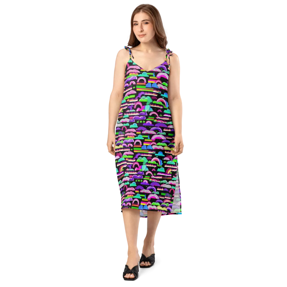 Neon Rainbow Static on Slip Dress — Front