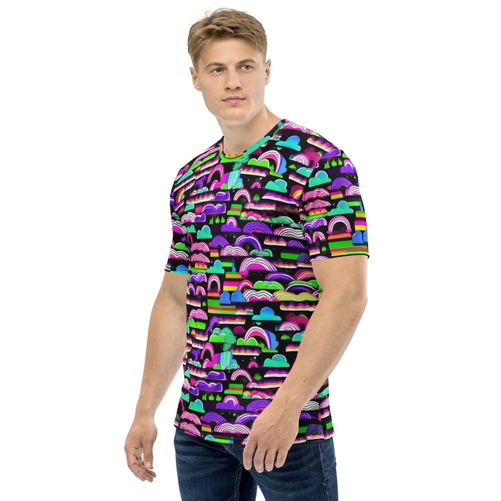 Neon Rainbow Static on Men's Crew Neck T-Shirt — Left