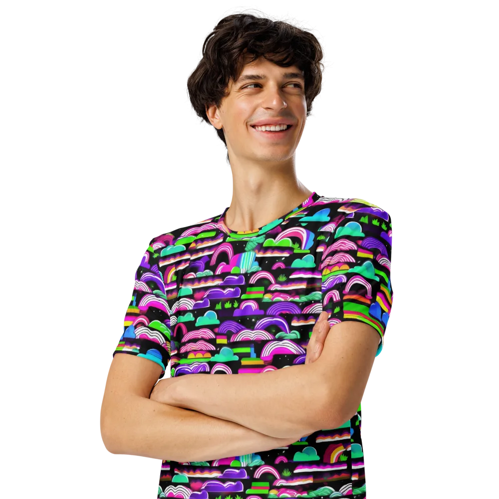 Neon Rainbow Static on Men's Crew Neck T-Shirt — Left Front