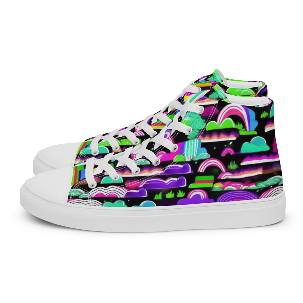 Neon Rainbow Static on Men's High Top Canvas Shoes — Left