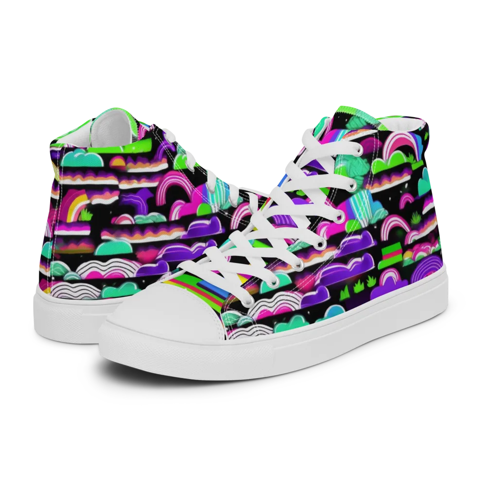 Neon Rainbow Static on Men's High Top Canvas Shoes — Left