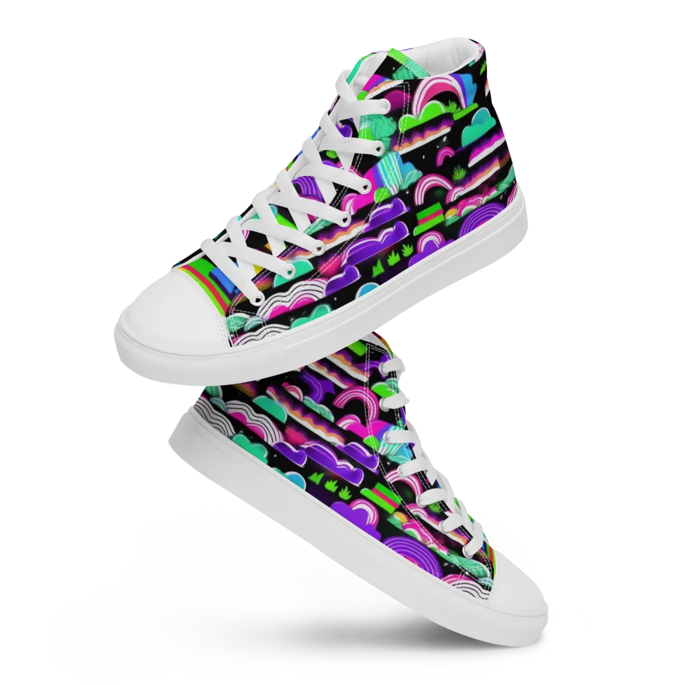Neon Rainbow Static on Men's High Top Canvas Shoes — Front