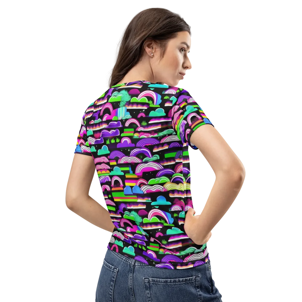 Neon Rainbow Static on Women's Crew Neck T-Shirt — Back