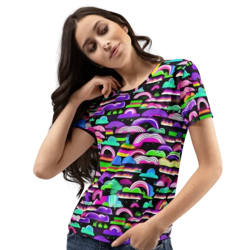 Neon Rainbow Static on a Women's Crew Neck T-Shirt