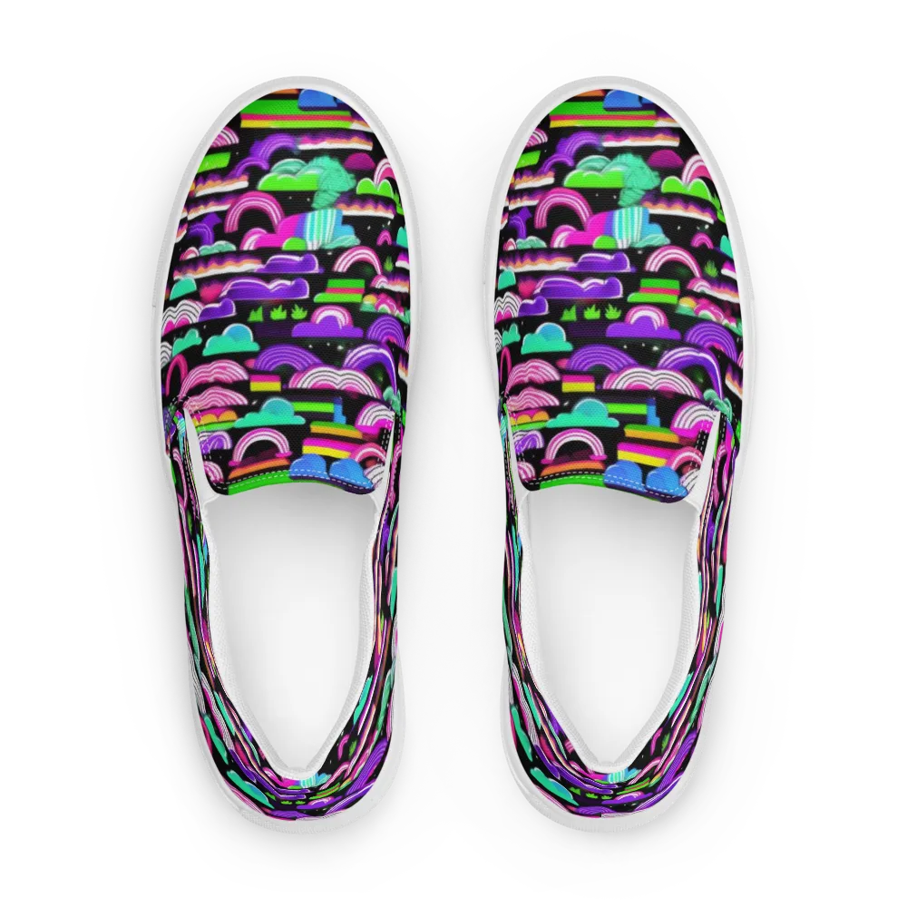 Neon Rainbow Static on Men's Slip-On Canvas Shoes — Front