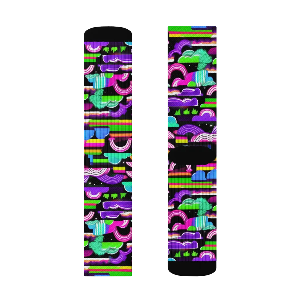 Neon Rainbow Static on Socks — Right Sock