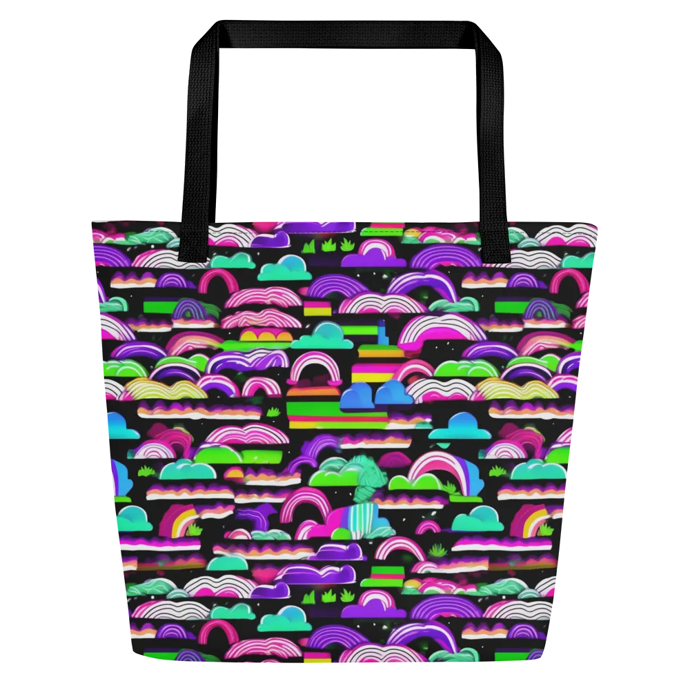 Neon Rainbow Static on Large Tote Bag W/ Pocket — Front